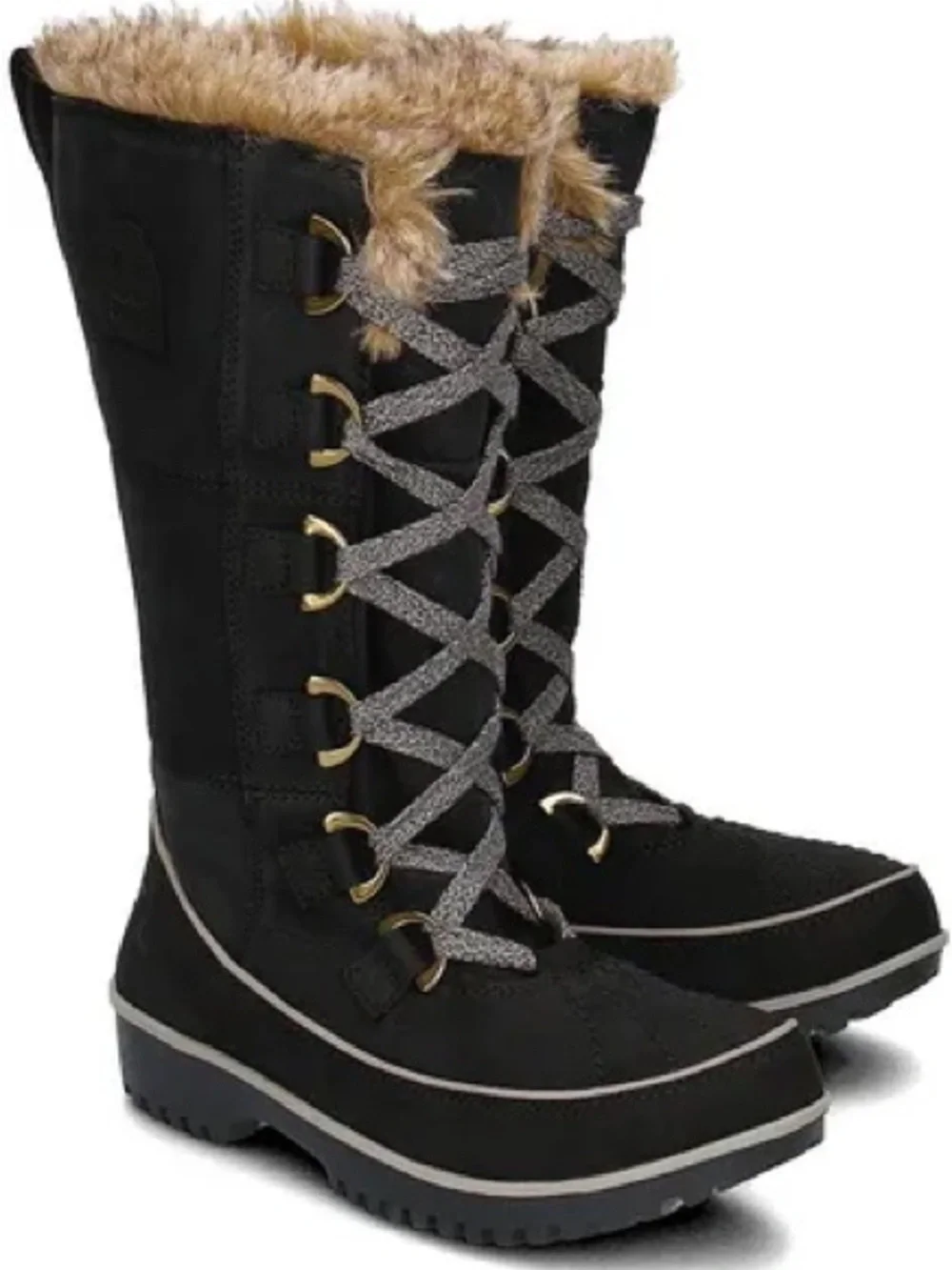 SOREL Sorel Tivoli High II Premium Black Suede Leather Fur Lined Tall Boots Sz 8